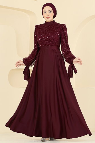 moda selvim فستان سهرة خمري غامق 5748EDF311 - Thumbnail