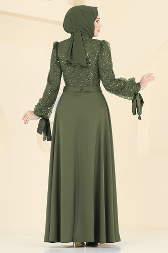 moda selvim Evening Dress 5748EDF311 Dark Khaki - Thumbnail