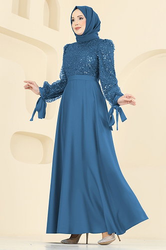 moda selvim فستان سهرة ازرق 5748EDF311 - Thumbnail