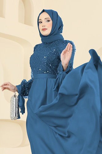 moda selvim فستان سهرة ازرق 5748EDF311 - Thumbnail