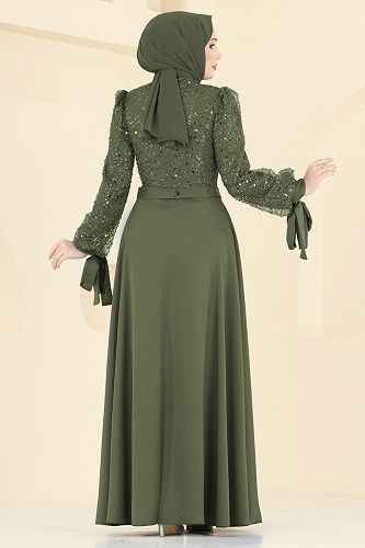 moda selvim فستان سهرة اخضر عفني 5748EDF311 - Thumbnail