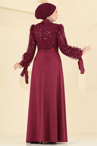 moda selvim Evening Dress 5748EDF311 Light Burgundy - Thumbnail