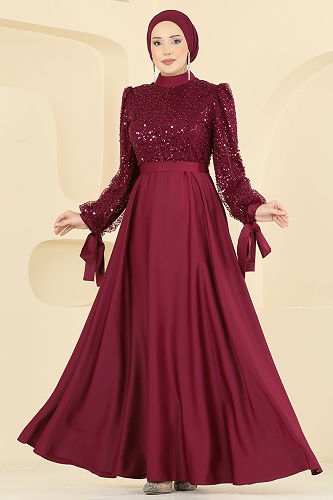 moda selvim Evening Dress 5748EDF311 Light Burgundy - Thumbnail
