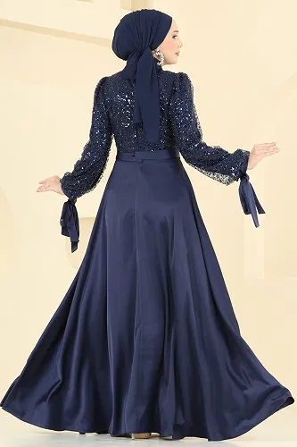 moda selvim Evening Dress 5748EDF311 Navy Blue - Thumbnail