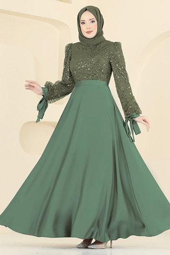 moda selvim Evening Dress 5748EDF311 Nefti Green - Thumbnail