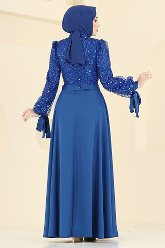 moda selvim فستان سهرة نيلي 5748EDF311 - Thumbnail
