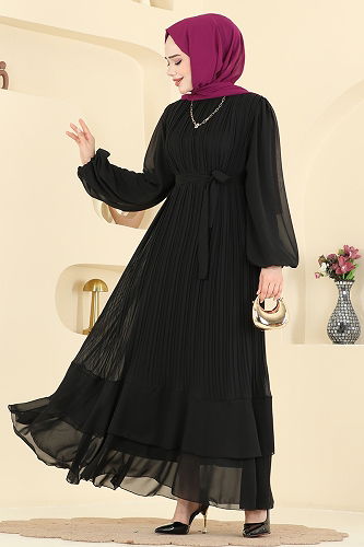 moda selvim Evening Dress 5751EDF311 Black - Thumbnail