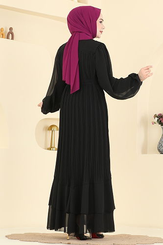 moda selvim Evening Dress 5751EDF311 Black - Thumbnail