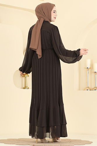 moda selvim Evening Dress 5751EDF311 Brown - Thumbnail