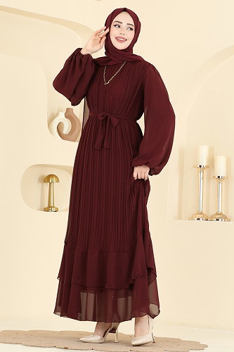 moda selvim فستان سهرة خمري 5751EDF311 - Thumbnail