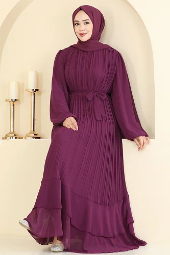 moda selvim Evening Dress 5751EDF311 Damson - Thumbnail