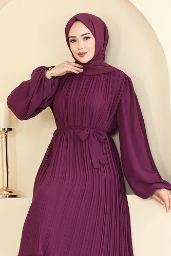 moda selvim Evening Dress 5751EDF311 Damson - Thumbnail