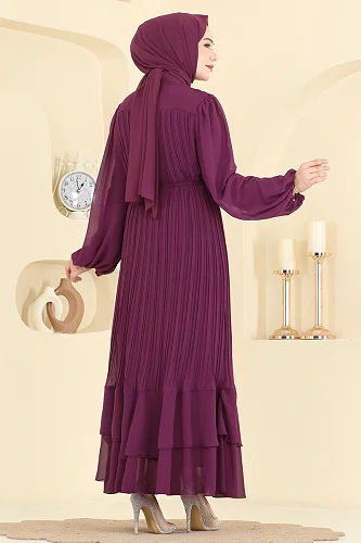 moda selvim Evening Dress 5751EDF311 Damson - Thumbnail