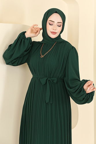 moda selvim Evening Dress 5751EDF311 Emerald - Thumbnail