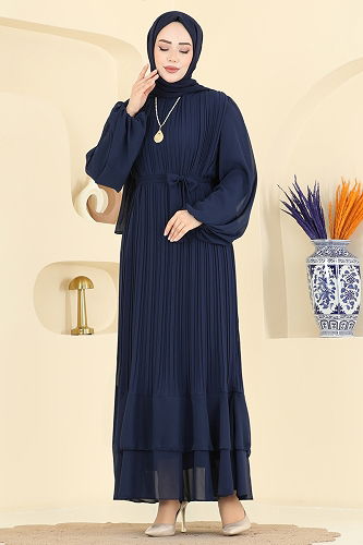 moda selvim Evening Dress 5751EDF311 Navy Blue - Thumbnail