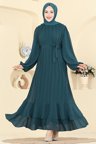 moda selvim Evening Dress 5751EDF311 Petroleum - Thumbnail