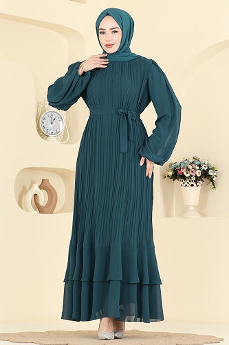 moda selvim فستان سهرة بترولي 5751EDF311 - Thumbnail