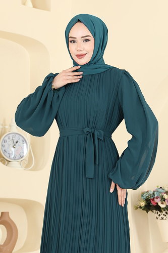 moda selvim فستان سهرة بترولي 5751EDF311 - Thumbnail