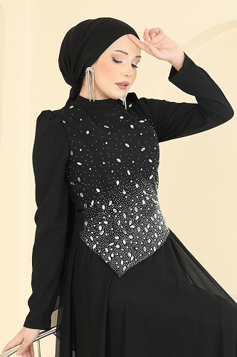 moda selvim فستان سهرة أسود 5755EDF311 - Thumbnail