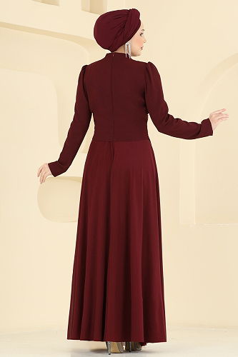 moda selvim Evening Dress 5755EDF311 Burgundy - Thumbnail