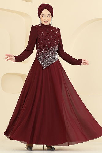 moda selvim فستان سهرة خمري 5755EDF311 - Thumbnail