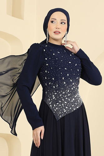 moda selvim فستان سهرة كحلي 5755EDF311 - Thumbnail