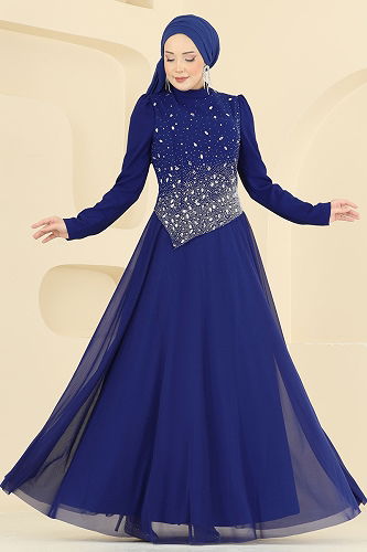 moda selvim فستان سهرة نيلي 5755EDF311 - Thumbnail