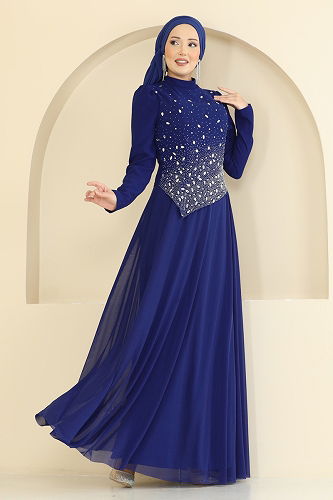 moda selvim فستان سهرة نيلي 5755EDF311 - Thumbnail