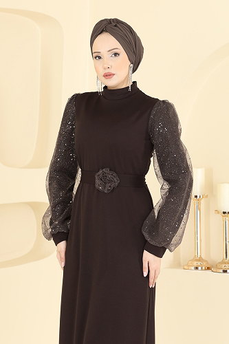 moda selvim فستان سهرة بني غامق 5760EDF311 - Thumbnail