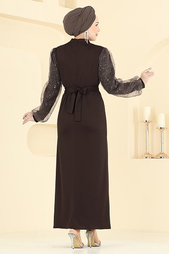 moda selvim فستان سهرة بني غامق 5760EDF311 - Thumbnail