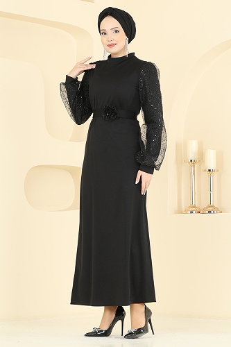 moda selvim Evening Dress 5760EDF311 Black - Thumbnail