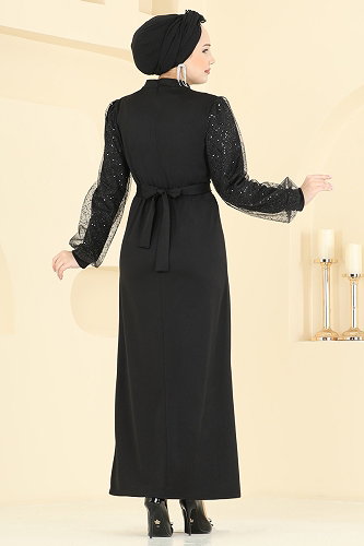 moda selvim فستان سهرة أسود 5760EDF311 - Thumbnail