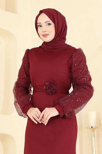 moda selvim فستان سهرة خمري 5760EDF311 - Thumbnail