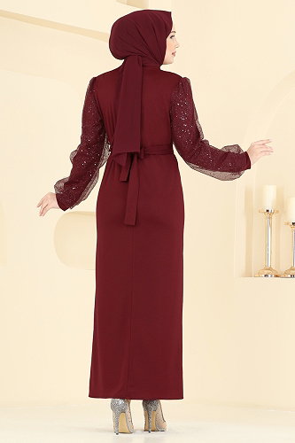 moda selvim فستان سهرة خمري غامق 5760EDF311 - Thumbnail