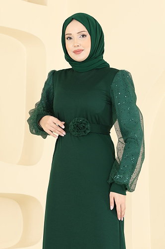 moda selvim Evening Dress 5760EDF311 Emerald - Thumbnail