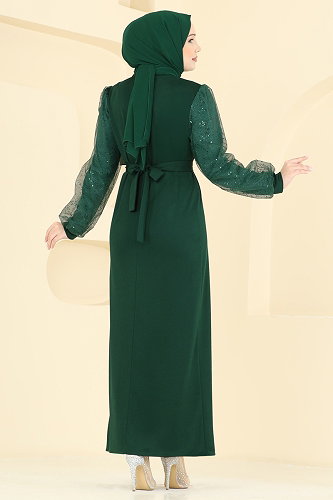 moda selvim Evening Dress 5760EDF311 Emerald - Thumbnail