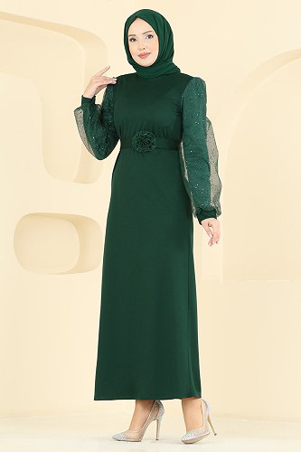 moda selvim فستان سهرة زيتي 5760EDF311 - Thumbnail