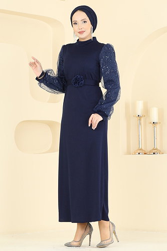 moda selvim Evening Dress 5760EDF311 Navy Blue - Thumbnail