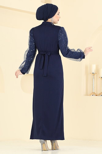 moda selvim Evening Dress 5760EDF311 Navy Blue - Thumbnail