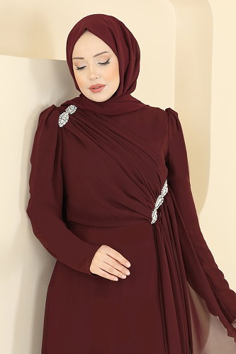 moda selvim فستان سهرة خمري 5761EDF311 - Thumbnail