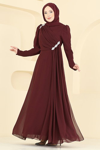 moda selvim فستان سهرة خمري 5761EDF311 - Thumbnail