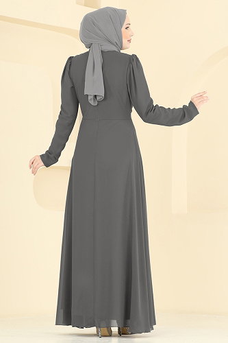 moda selvim Evening Dress 5761EDF311 Dark Gray - Thumbnail