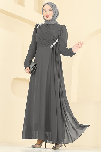 moda selvim فستان سهرة رمادي غامق 5761EDF311 - Thumbnail