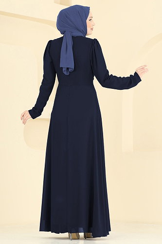 moda selvim Evening Dress 5761EDF311 Dark Navy Blue - Thumbnail
