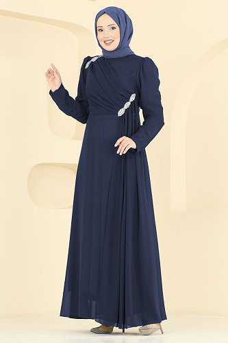 moda selvim فستان سهرة كحلي غامق 5761EDF311 - Thumbnail