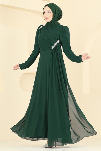 moda selvim Evening Dress 5761EDF311 Emerald - Thumbnail