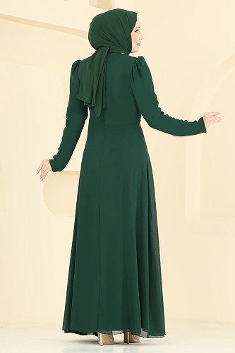 moda selvim Evening Dress 5761EDF311 Emerald - Thumbnail