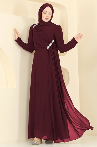 moda selvim Evening Dress 5761EDF311 Light Burgundy - Thumbnail
