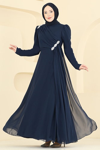 moda selvim Evening Dress 5761EDF311 Navy Blue - Thumbnail