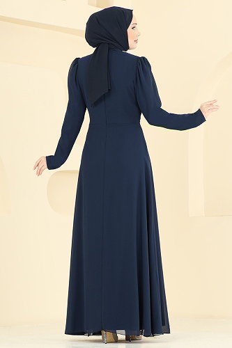 moda selvim Evening Dress 5761EDF311 Navy Blue - Thumbnail